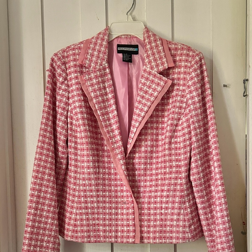Requirements Pink & White Tweed-Style Blazer Spring Jacket Sz 14 Y2K Vintage